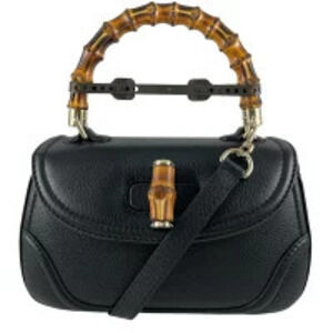 Gucci Bamboo Shoulder Bag Leather Top Handle Handbag Black
